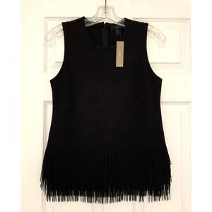 NWT J Crew Ponte Knit Fringe Top Party Event XS 00 0 2 Black Elegant